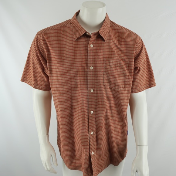Patagonia Men's Button Up S/S Shirt Size Large Organic Cotton Orange - Picture 1 of 5